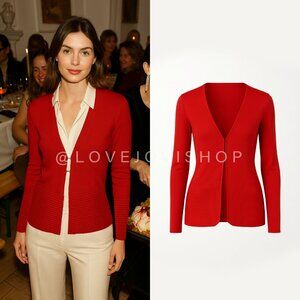 Holiday | BCBGMaxAzria Red Fine Knit Cardigan w Silver Hook Closure | New Year L